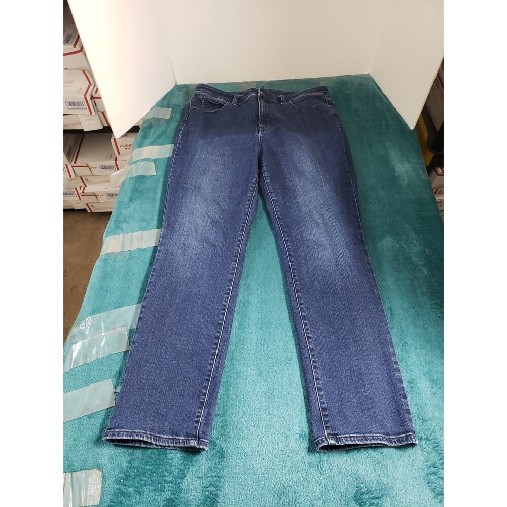 Talbots Jeans Size 12 Petite Womens Blue Stretch Pants Denim High Rise Straight